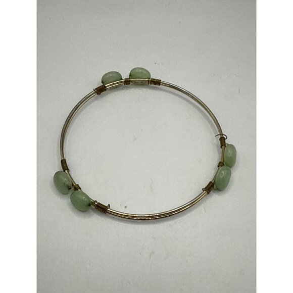 Green Aventurine Gemstone & Silver Wire Bangle Bracelet - Picture 5 of 5